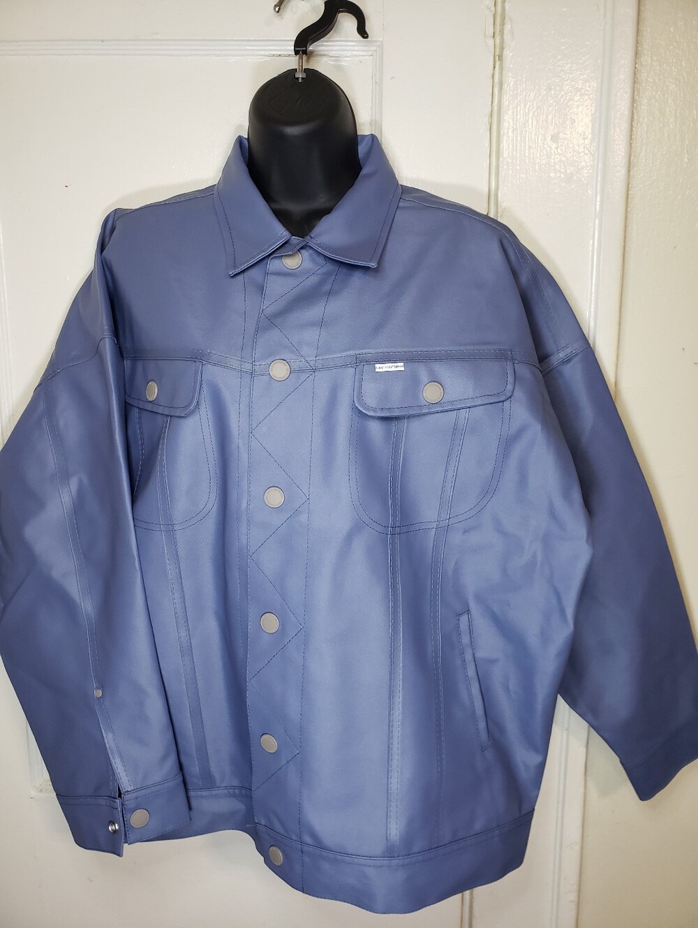 Lee x Stutterheim Storm Rider Jacket L Women Rubberized PVC Rain Coat Blue NWT